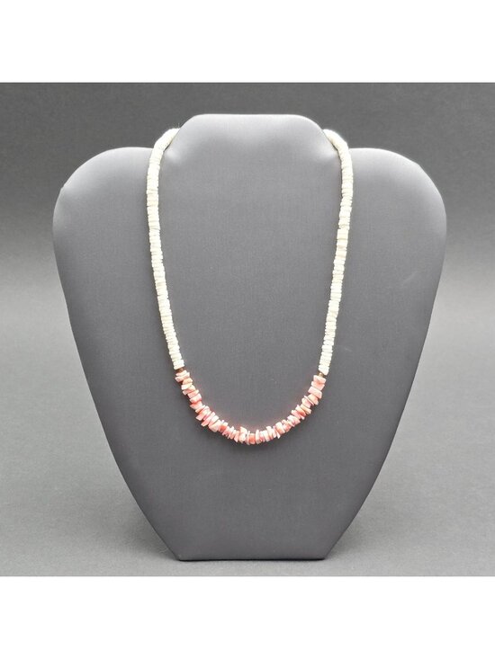 Unbranded Jewelry - Vintage Puka Shell Coral Choker Necklace Coastal Boho Pink White Beach Jewelry